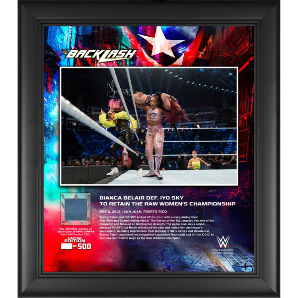 Bianca Belair WWE Framed 15" x 17" 2023 Backlash Collage with a Piece of Match-Used Canvas - Limited Edition of 500