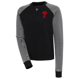 Women's Antigua  Black/White Philadelphia Phillies Flier Bunker Tri-Blend Pullover Sweatshirt
