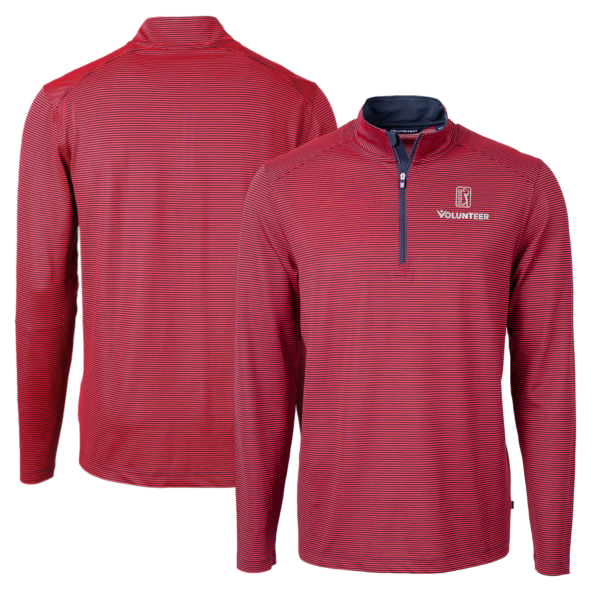 Men's Cutter & Buck Red PGA TOUR Volunteers Big & Tall Virtue Eco Pique Micro Stripe Recycled Quarter-Zip Pullover Top