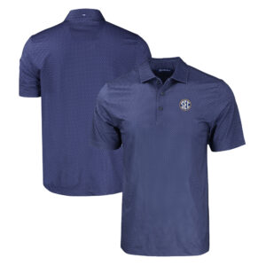 Men's Cutter & Buck  Navy SEC Gear Pike Eco Tonal Geo Print Stretch Recycled Polo