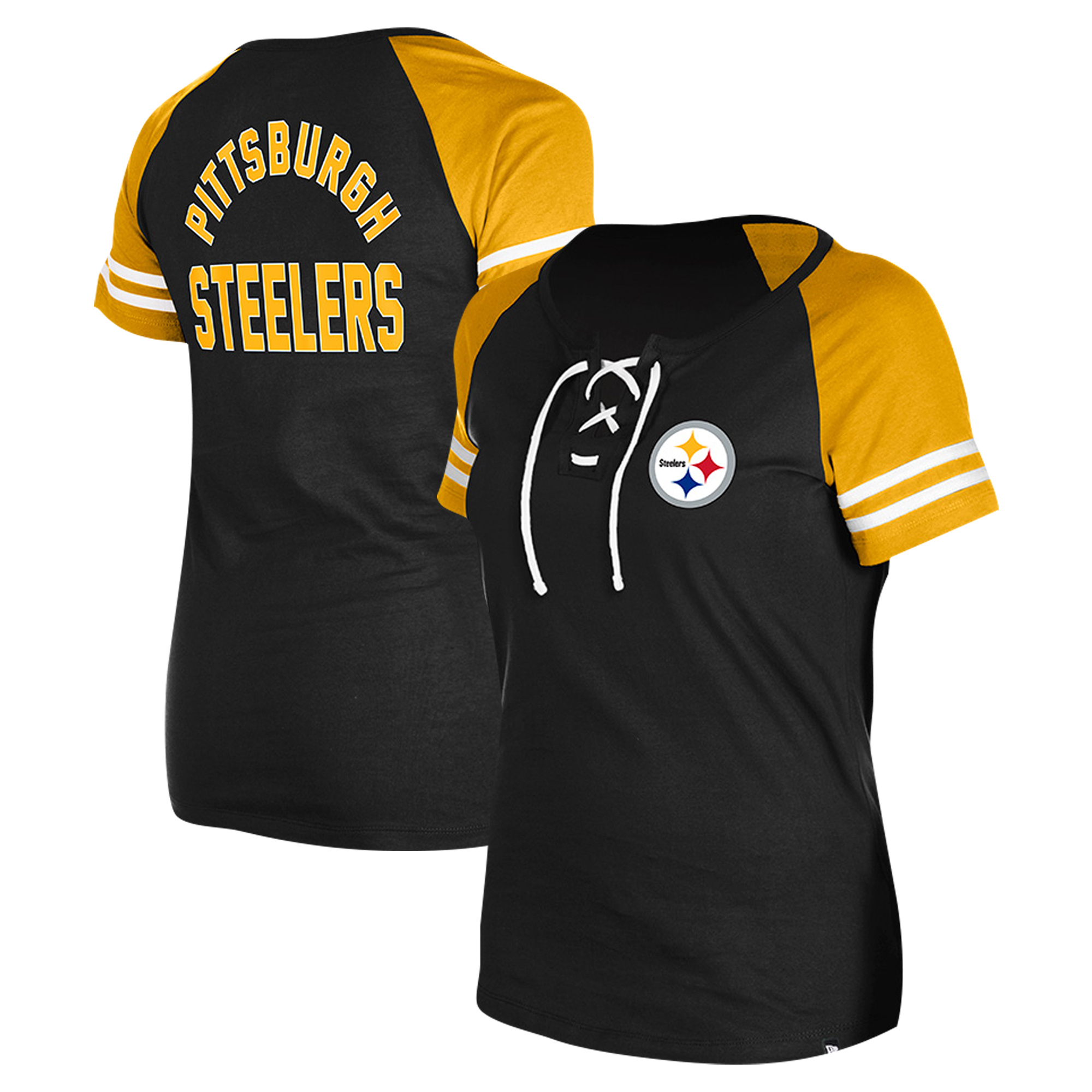 Women's New Era Black Pittsburgh Steelers Lace-Up Raglan T-Shirt