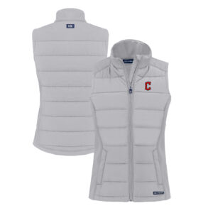 Women's Cutter & Buck  Gray Cleveland Guardians Evoke Hybrid Eco Softshell Recycled Full-Zip Vest