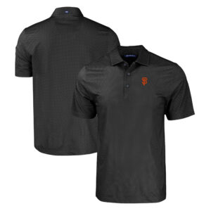 Men's Cutter & Buck Black San Francisco Giants Pike Eco Tonal Geo Print Stretch Recycled Polo