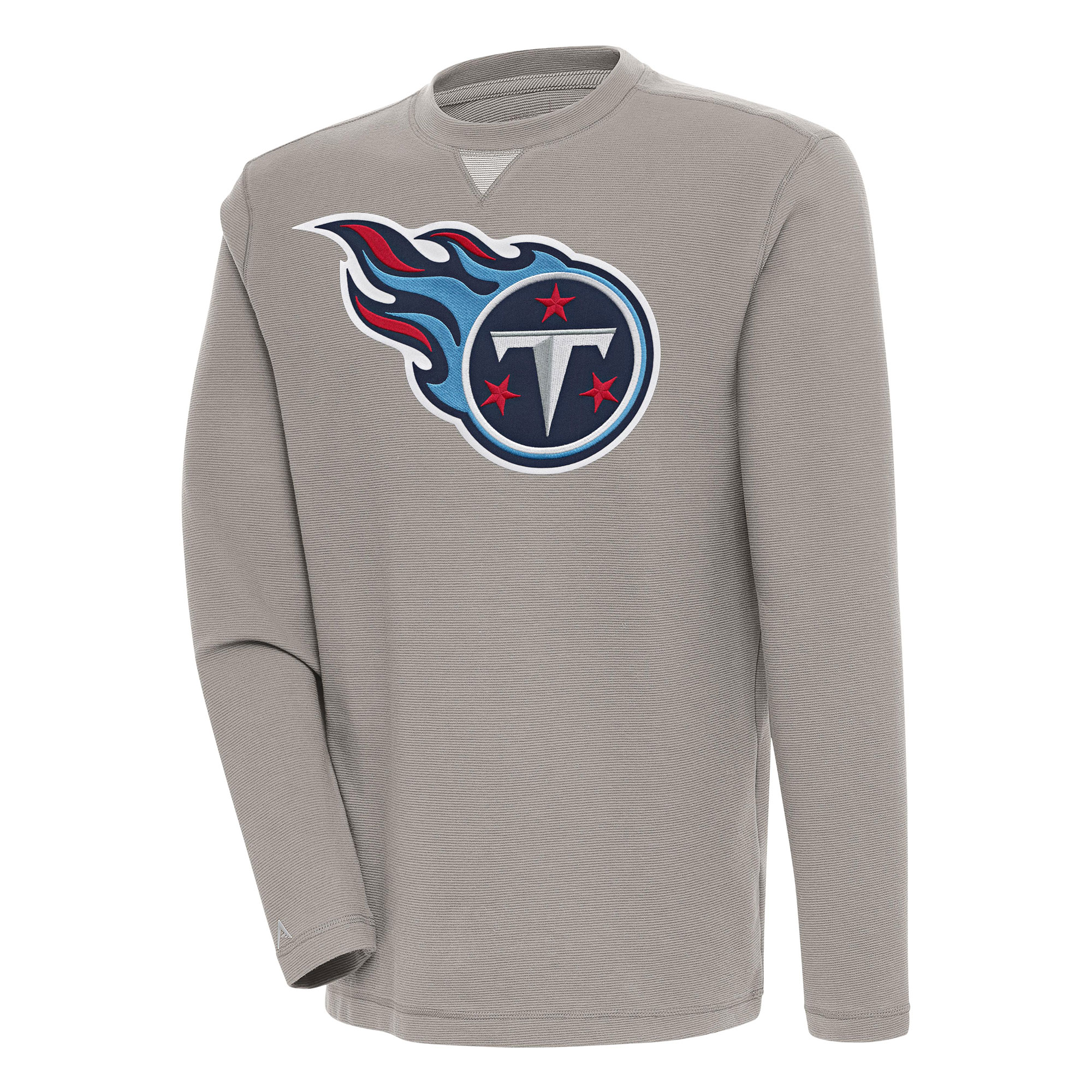 Men's Antigua Oatmeal Tennessee Titans Flier Bunker Pullover Sweatshirt