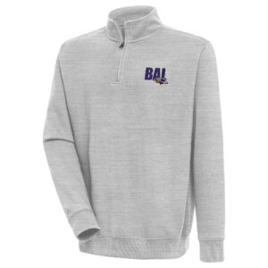 Men's Antigua  Heather Gray Baltimore Ravens Victory Quarter-Zip Pullover Top