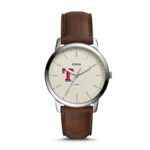 Men's Fossil Brown Texas Rangers Minimalist Leather Watch