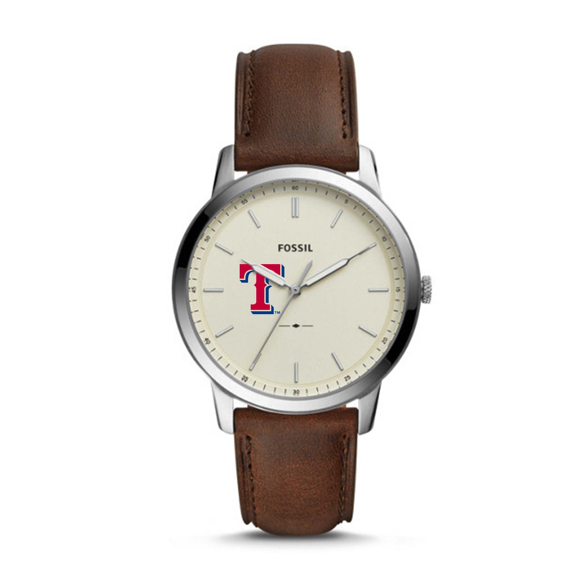 Men's Fossil Brown Texas Rangers Minimalist Leather Watch