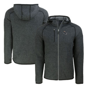 Men's Cutter & Buck  Heather Charcoal Denver Broncos  Helmet Mainsail Sweater-Knit Full-Zip Hoodie