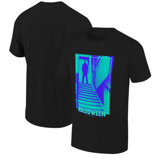 Men's Ripple Junction Michael Myers Black/Turquoise Halloween Staircase Graphic T-Shirt