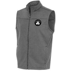 Men's Antigua Steel Boston Celtics Metallic Logo Links Full-Zip Golf Vest