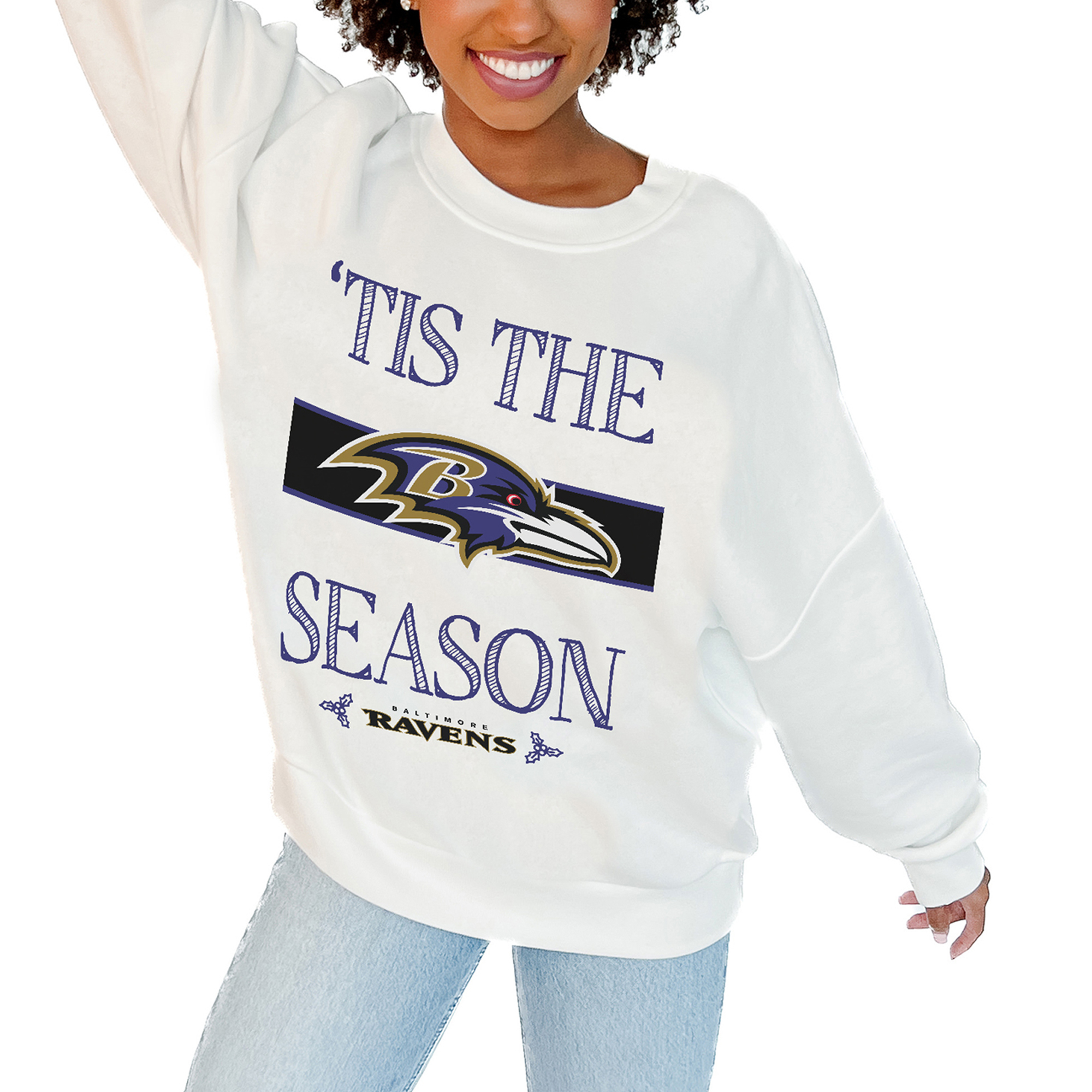 Women's Gameday Couture White Baltimore Ravens Take A Holiday Pullover Sweatshirt
