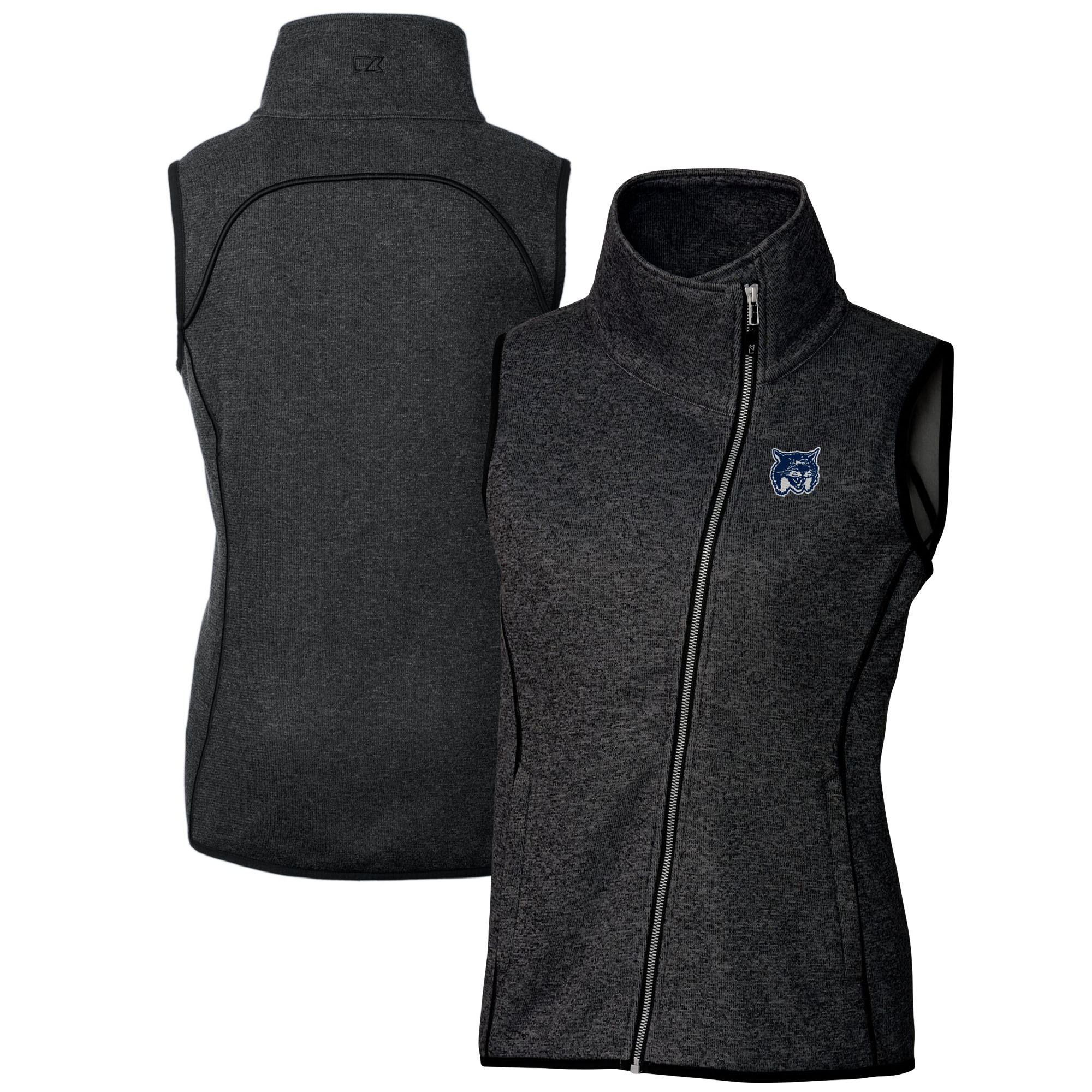 Women's Cutter & Buck Heather Charcoal New Hampshire Wildcats Mainsail Asymmetrical Knit Full-Zip Vest