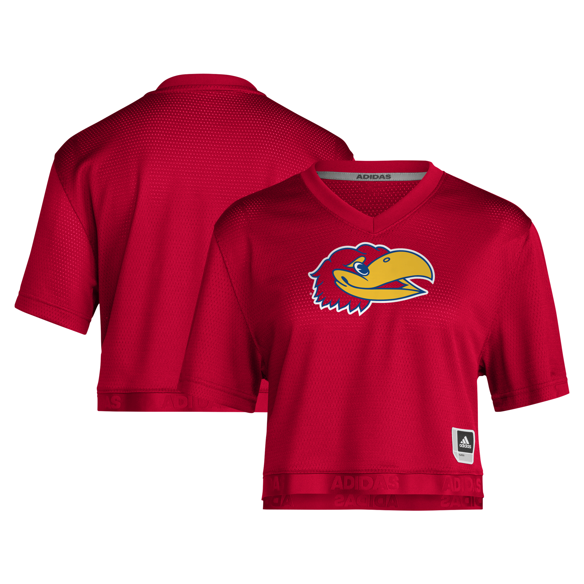 Women's adidas Red Kansas Jayhawks Primegreen V-Neck Cropped Jersey