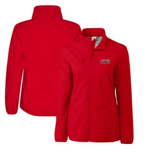 Women's Cutter & Buck  Red Lansing Lugnuts Clique Trail Stretch Softshell Full-Zip Jacket