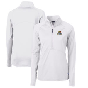 Women's Cutter & Buck White Toledo Mud Hens Adapt Eco Knit Stretch Recycled Half-Zip Top