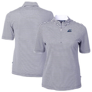 Women's Cutter & Buck Navy West Michigan Whitecaps Virtue DryTec Eco Pique Stripe Recycled Top