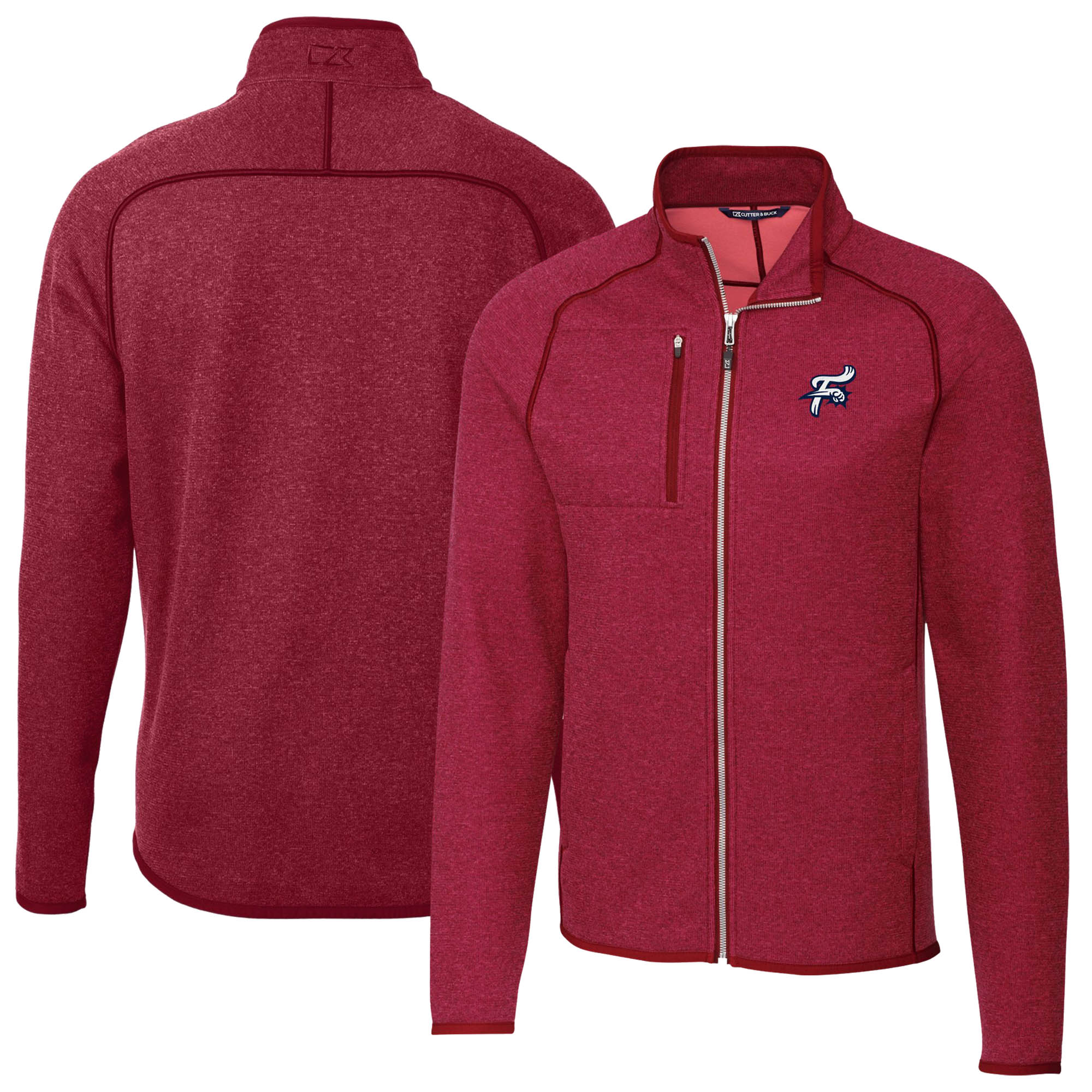 Men's Cutter & Buck Heather Red Reading Fightin Phils Mainsail Sweater-Knit Full-Zip Jacket