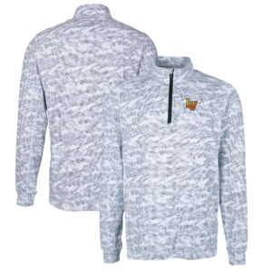 Men's Cutter & Buck Charcoal Las Vegas Aviators Traverse Camo Print Stretch Quarter-Zip Pullover Top