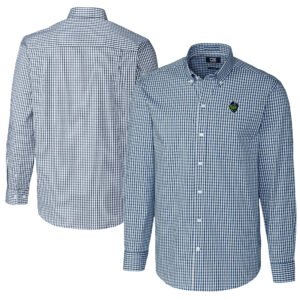 Men's Cutter & Buck  Navy Hillsboro Hops Big & Tall Easy Care Stretch Gingham Long Sleeve Button-Down Shirt