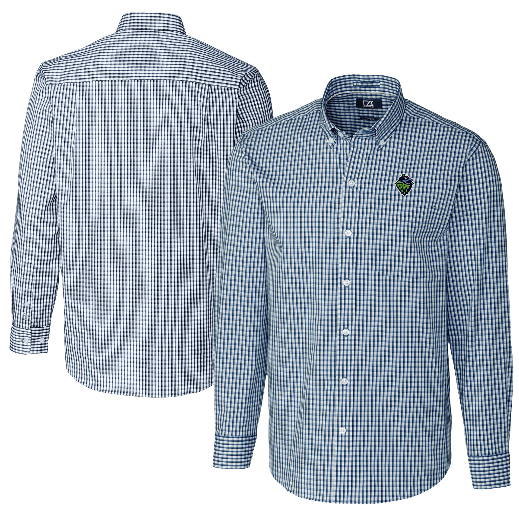 Men's Cutter & Buck Navy Hillsboro Hops Big & Tall Easy Care Stretch Gingham Long Sleeve Button-Down Shirt
