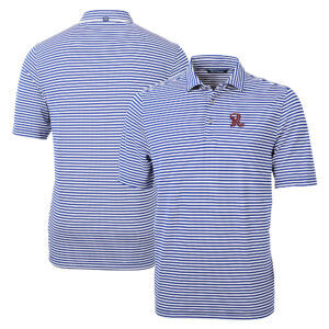 Men's Cutter & Buck Blue Frisco RoughRiders Big & Tall Virtue Eco Pique Stripe Recycled DryTec Polo