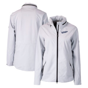 Women's Cutter & Buck Gray Los Angeles Dodgers City Connect Vapor Water Repellent Stretch Full-Zip Rain Jacket