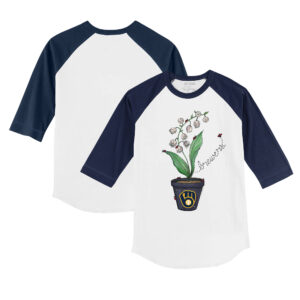 Infant Tiny Turnip White/Navy Milwaukee Brewers Lilies & Ladybugs 3/4-Sleeve Raglan T-Shirt