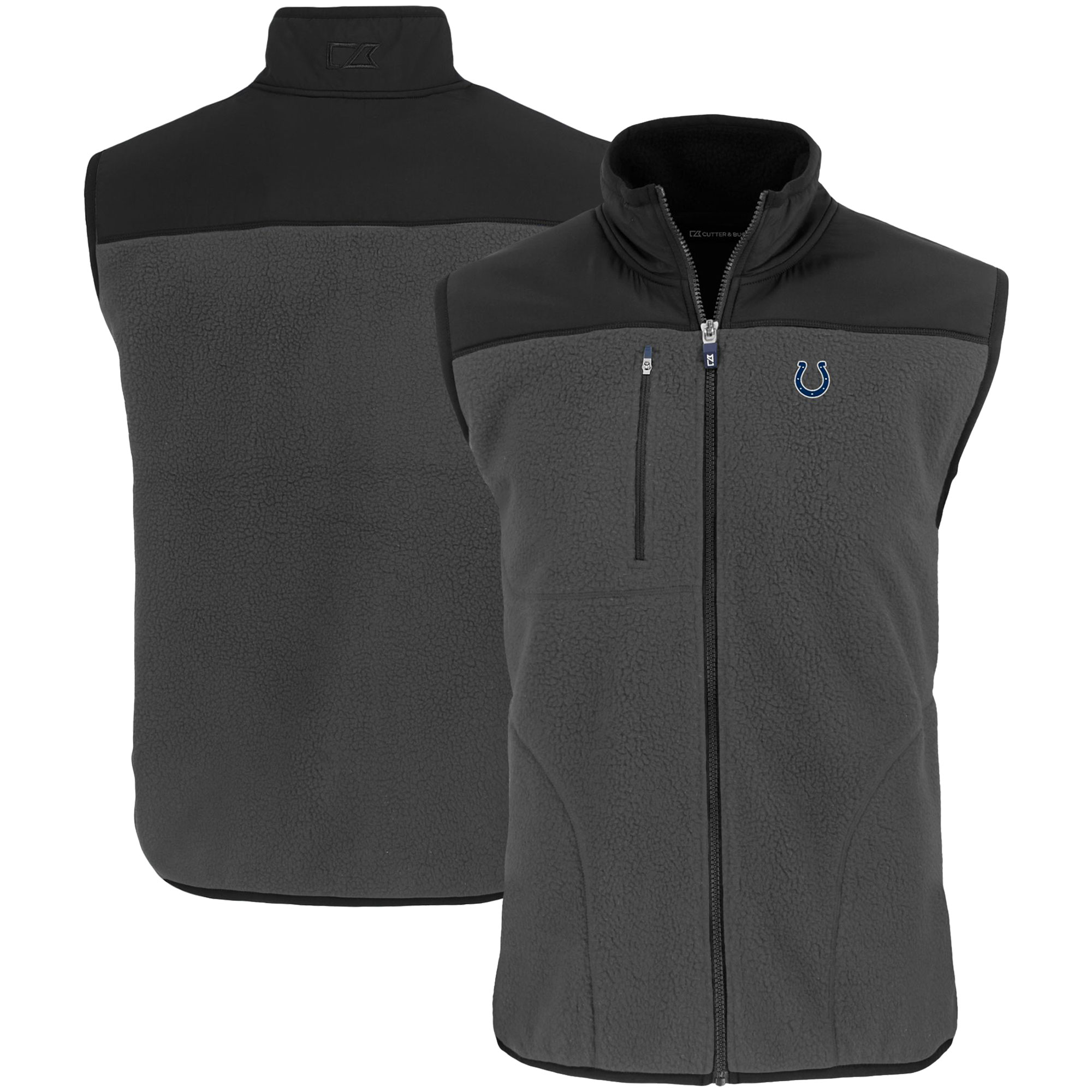 Men's Cutter & Buck Gray Indianapolis Colts Primary Mark Cascade Eco Sherpa Fleece Full-Zip Vest