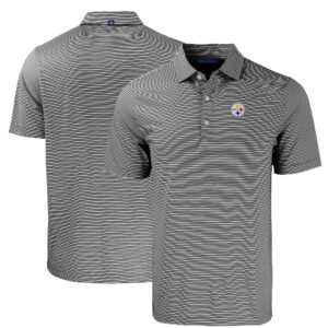 Men's Cutter & Buck Black/White Pittsburgh Steelers  Big & Tall Forge Eco Double Stripe Stretch Recycled Polo