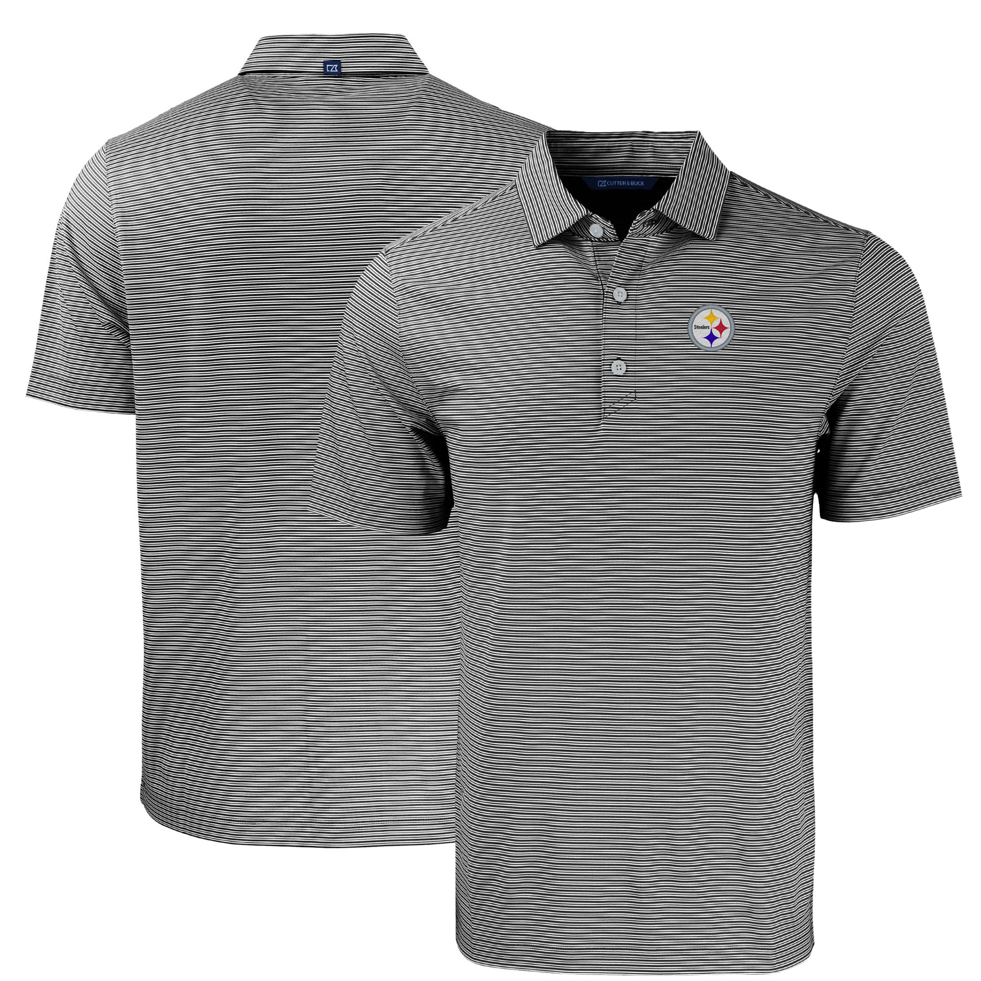 Men's Cutter & Buck Black/White Pittsburgh Steelers Big & Tall Forge Eco Double Stripe Stretch Recycled Polo
