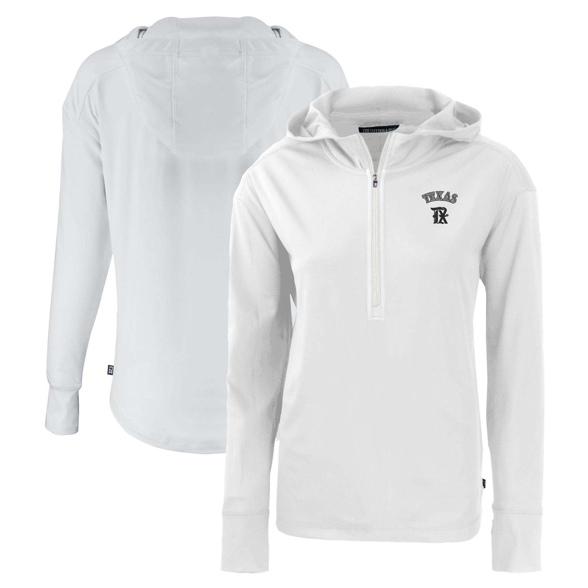 Women's Cutter & Buck White Texas Rangers City Connect Daybreak Eco Recycled Half-Zip Hoodie