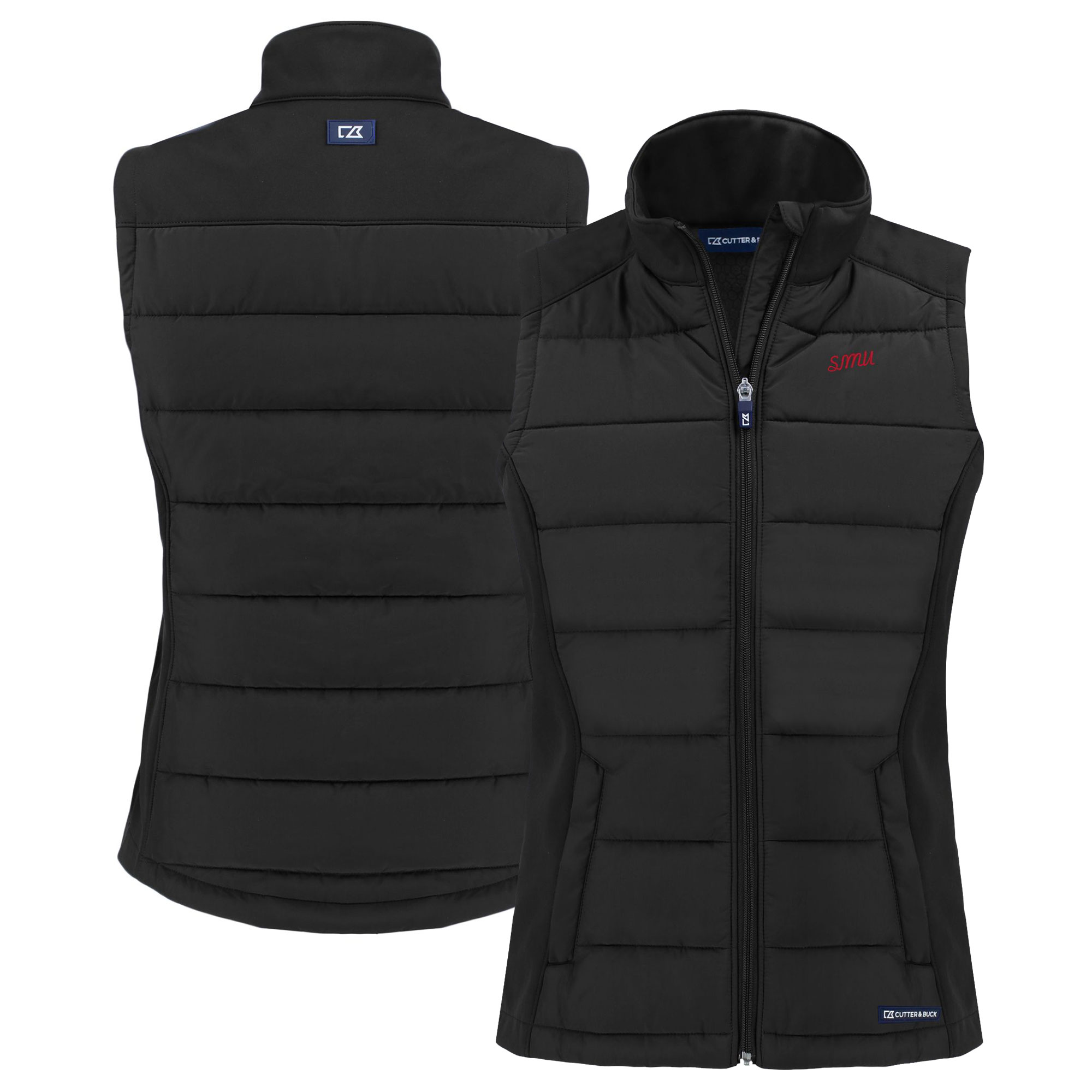 Women's Cutter & Buck Black SMU Mustangs Vault Evoke Hybrid Eco Softshell Recycled Full-Zip Vest
