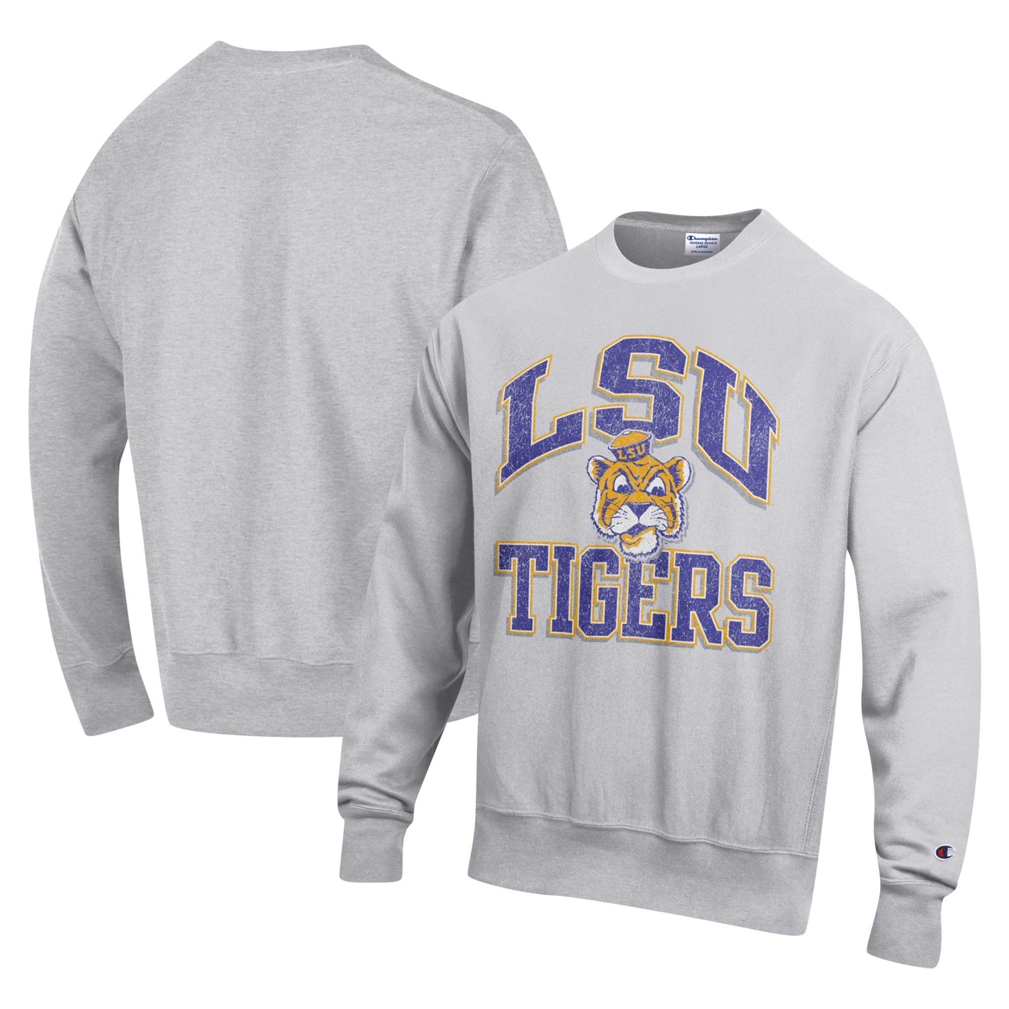 Men's Champion Heather Gray LSU Tigers Vault Late Night Reverse Weave Pullover Sweatshirt - Image 2