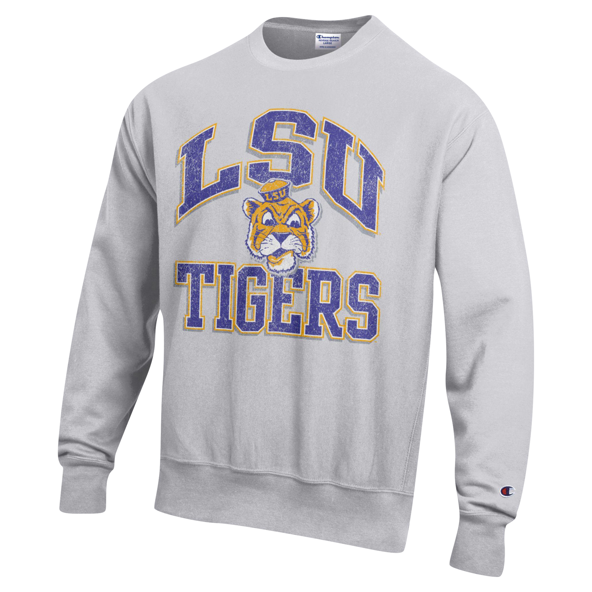 Men's Champion Heather Gray LSU Tigers Vault Late Night Reverse Weave Pullover Sweatshirt - Image 6