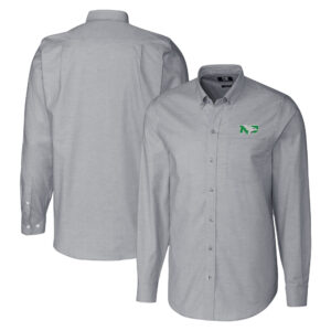 Men's Cutter & Buck  Charcoal North Dakota Oxford Stretch Long Sleeve Button-Down Dress Shirt