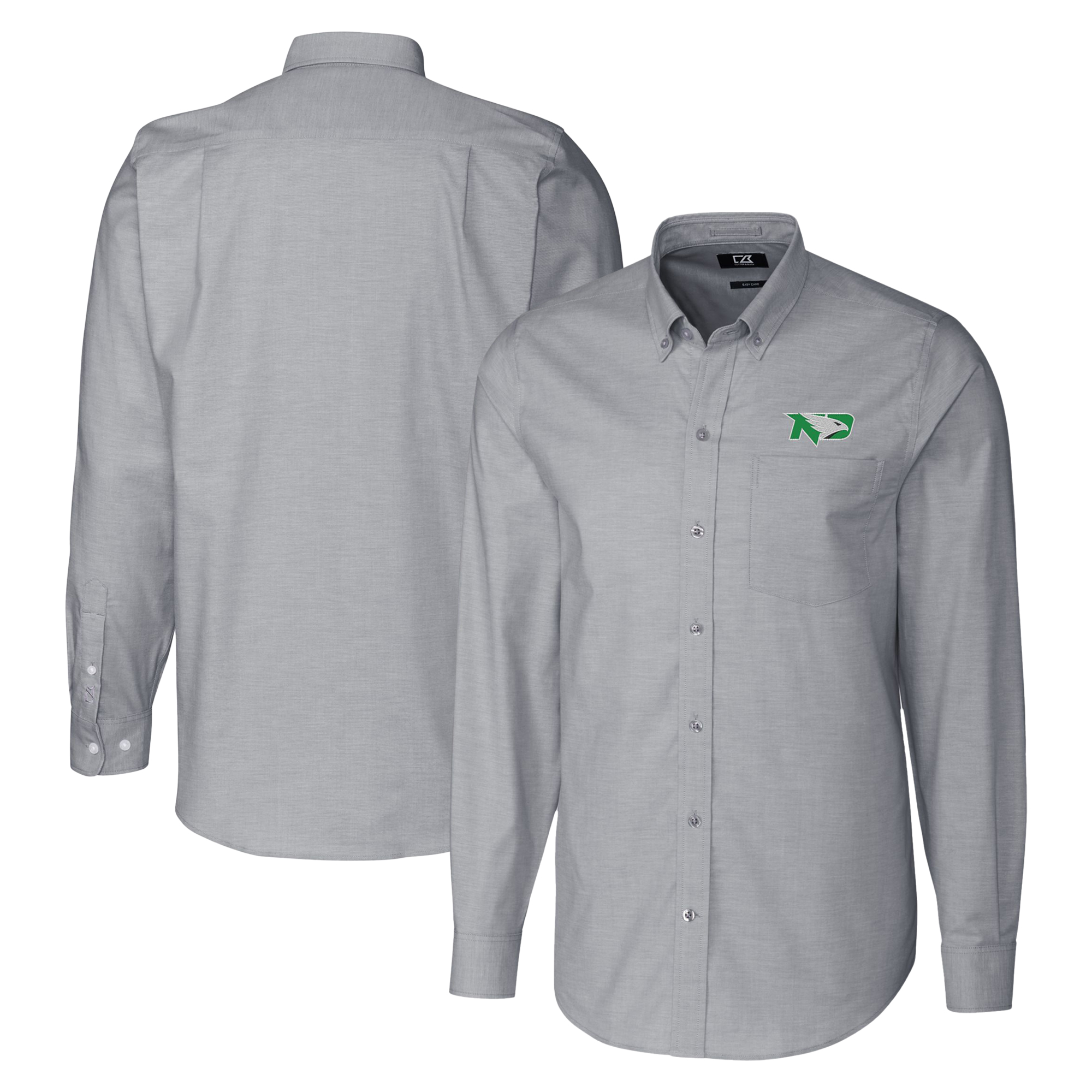 Men's Cutter & Buck Charcoal North Dakota Oxford Stretch Long Sleeve Button-Down Dress Shirt