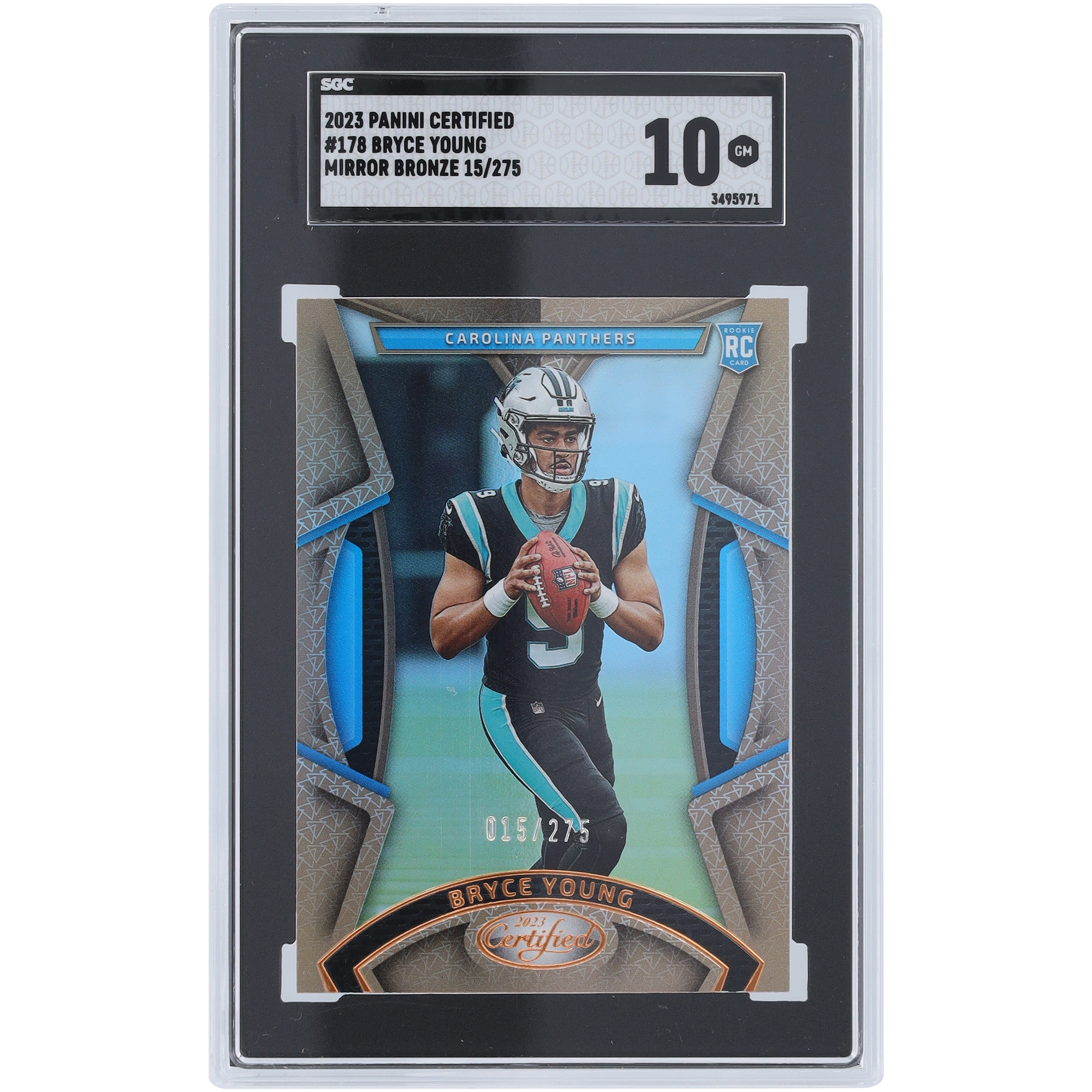 Bryce Young Carolina Panthers 2023 Panini Certified Bronze #178 #15/275 SGC Authenticated 10 Rookie Card - Image 2