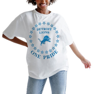 Women's Gameday Couture White Detroit Lions On Point Oversized Slogan T-Shirt