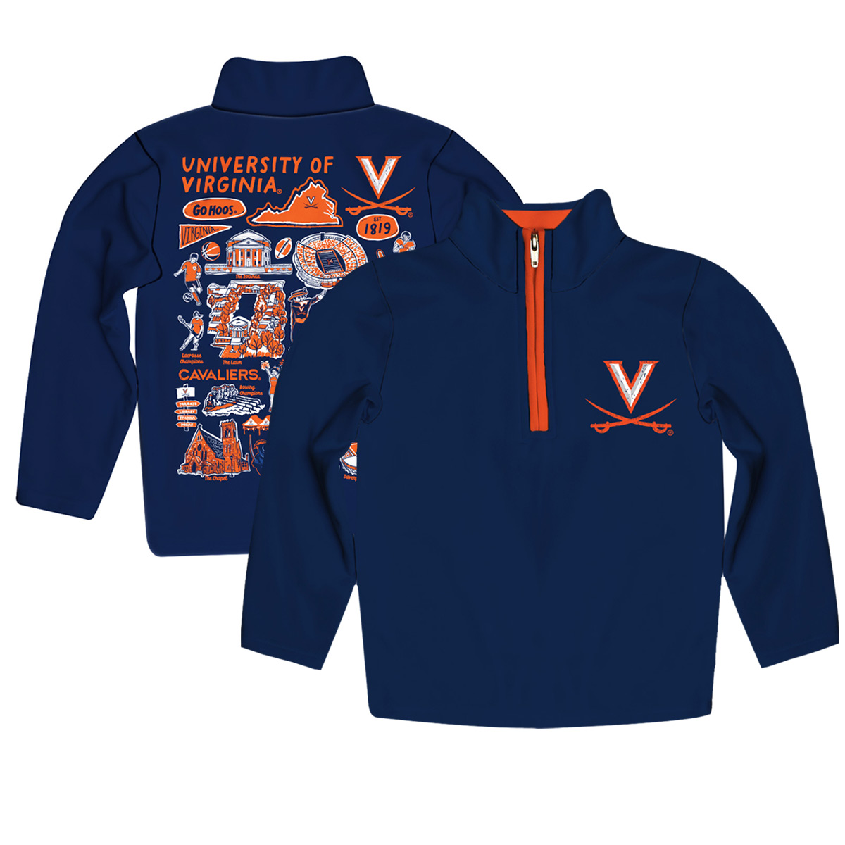 Youth Vive La Fete Navy Virginia Cavaliers Impressions Artwork Quarter-Zip Jacket