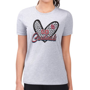 Women's G-III 4Her by Carl Banks Heather Gray St. Louis Cardinals Leopard Heart Fitted T-Shirt