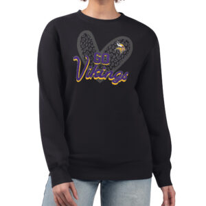 Women's G-III 4Her by Carl Banks Black Minnesota Vikings Leopard Heart Pullover Sweatshirt