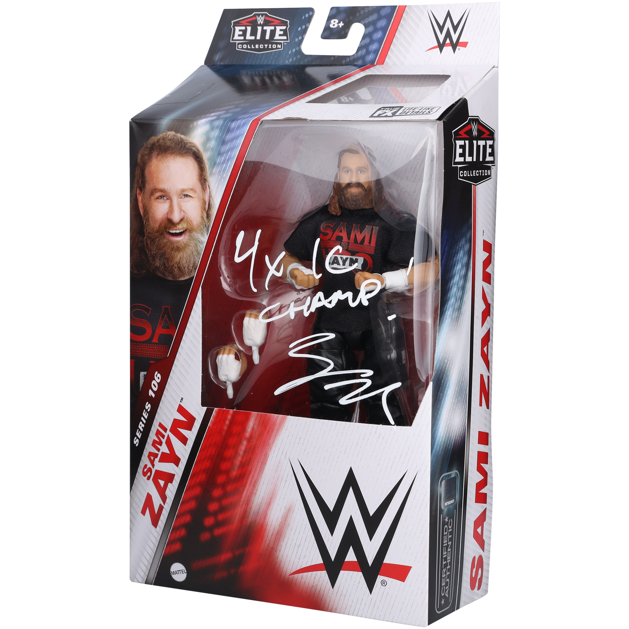 Sami Zayn Autographed Mattel Elite Collection Series 106 Action Figure with "4x IC Champ!" Inscription