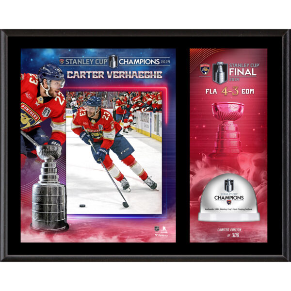 Carter Verhaeghe Florida Panthers   12'' x 15'' Sublimated Plaque with Game-Used Ice from the 2024 Stanley Cup Final - Limited Edition of 300
