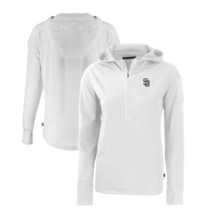 Women's Cutter & Buck White San Diego Padres Daybreak Eco Recycled Half-Zip Hoodie