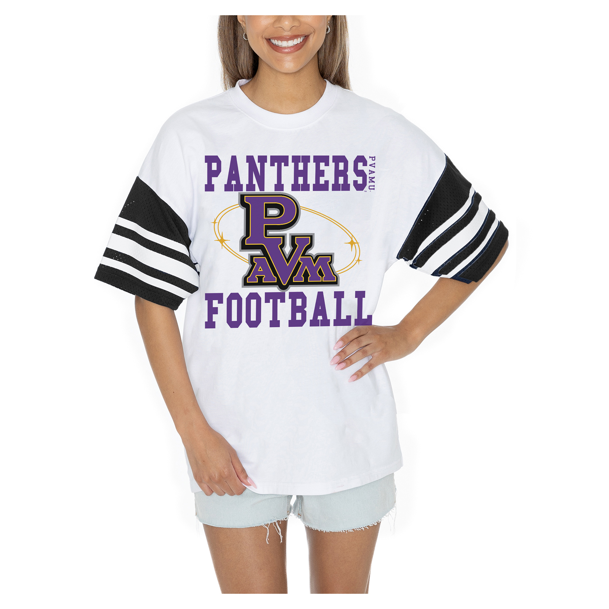 Women's Gameday Couture White Prairie View A&M Panthers Starting Lineup Contrast Sporty Heritage Oversized T-Shirt