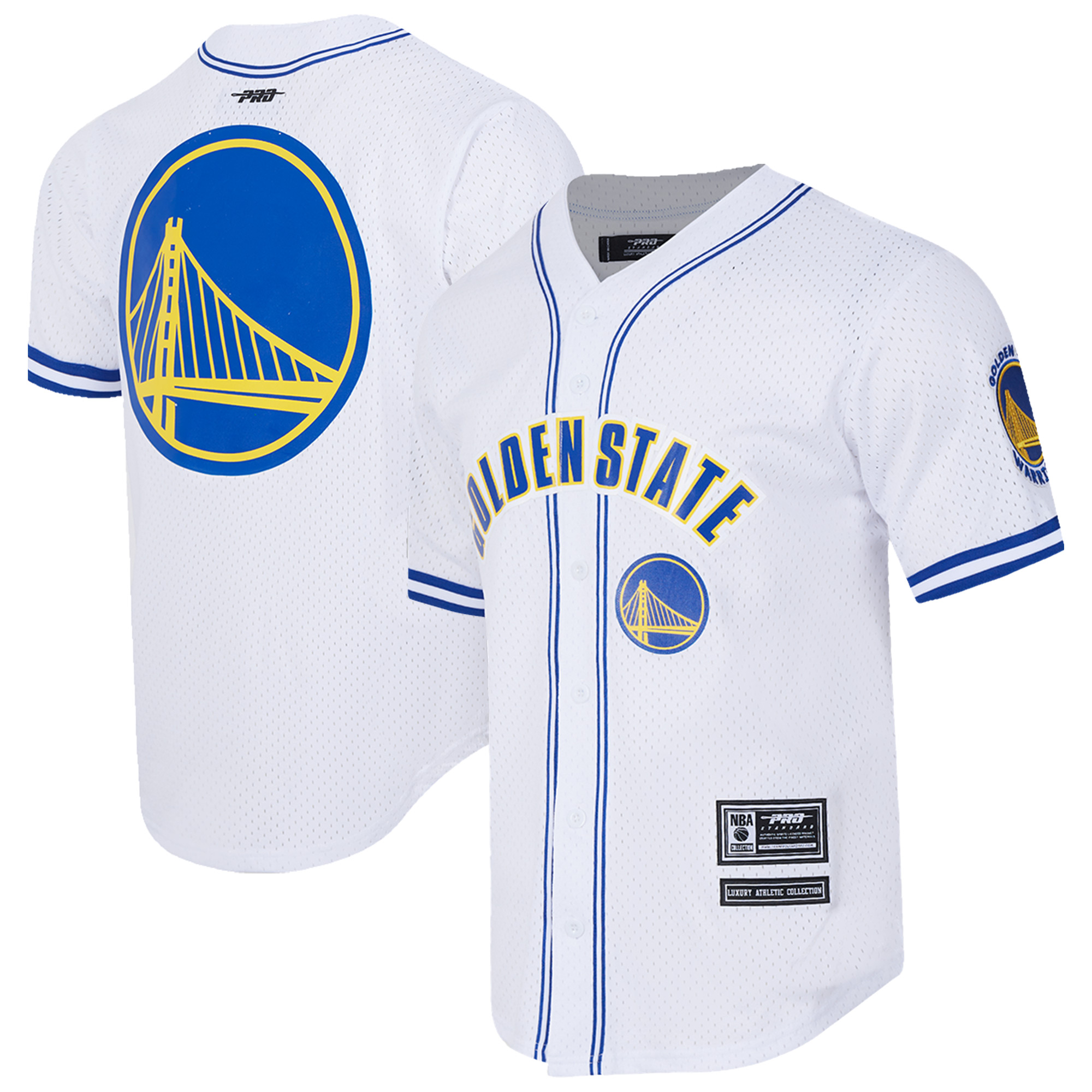 Men's Pro Standard White Golden State Warriors Classic Mesh V-Neck Button-Up Shirt - Image 2