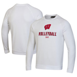 Men's Under Armour White Wisconsin Badgers Volleyball Rival Fleece Raglan Pullover Sweatshirt