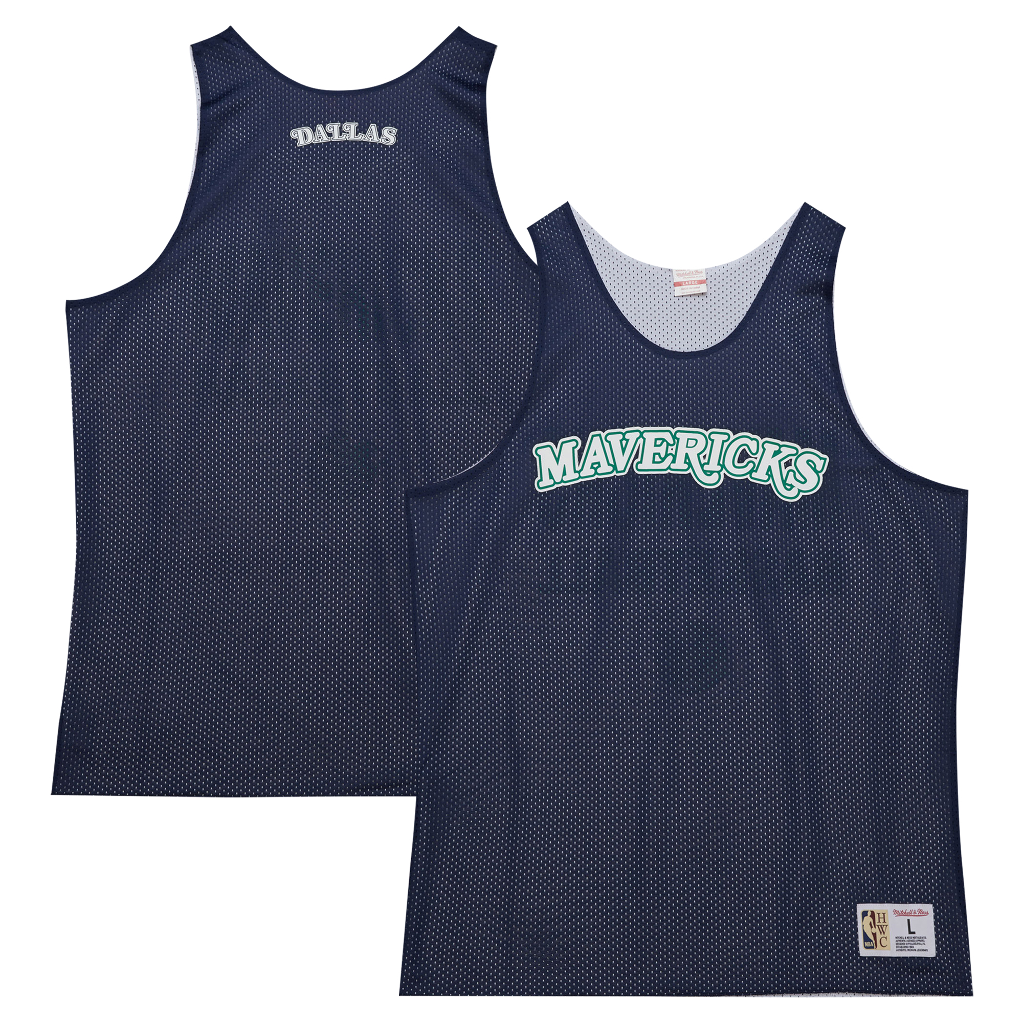 Men's Mitchell & Ness Navy/White Dallas Mavericks Hardwood Classics Reversible Mesh Practice Jersey - Image 2