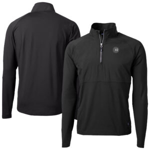 Men's Cutter & Buck Black Chicago Cubs Adapt Eco Hybrid Raglan DryTec Quarter-Zip Jacket
