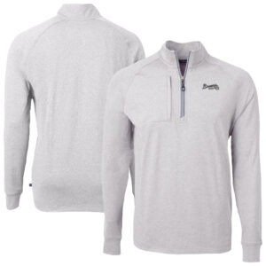 Men's Cutter & Buck Heather Gray Atlanta Braves Adapt Eco Raglan Quarter-Zip Jacket